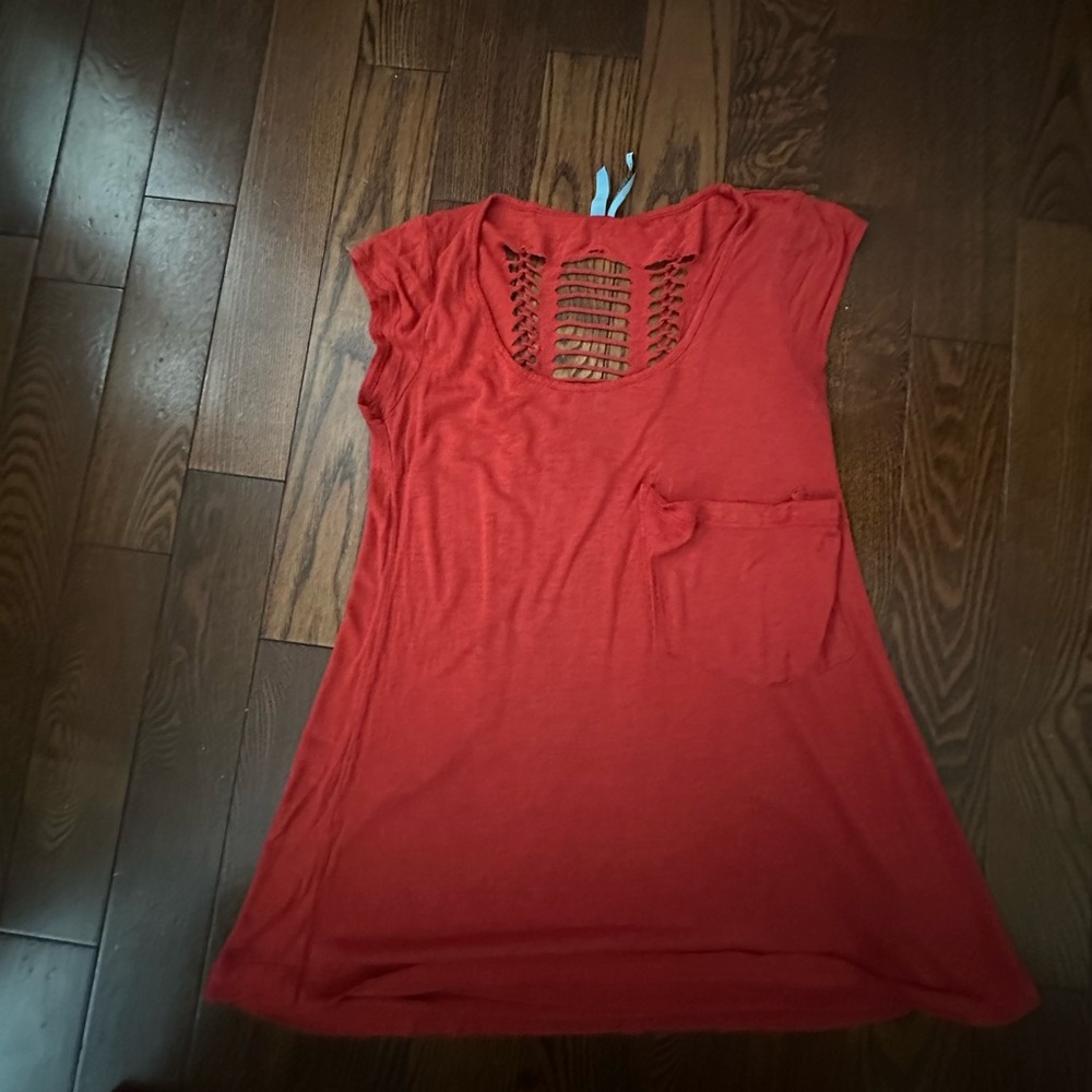 Guess by Marciano Red Short Sleeve Cutout Pocket Tee